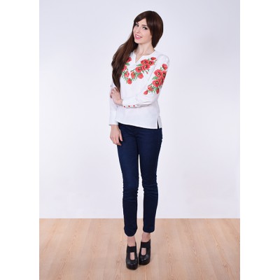 Embroidered blouse "Lace Poppies" red